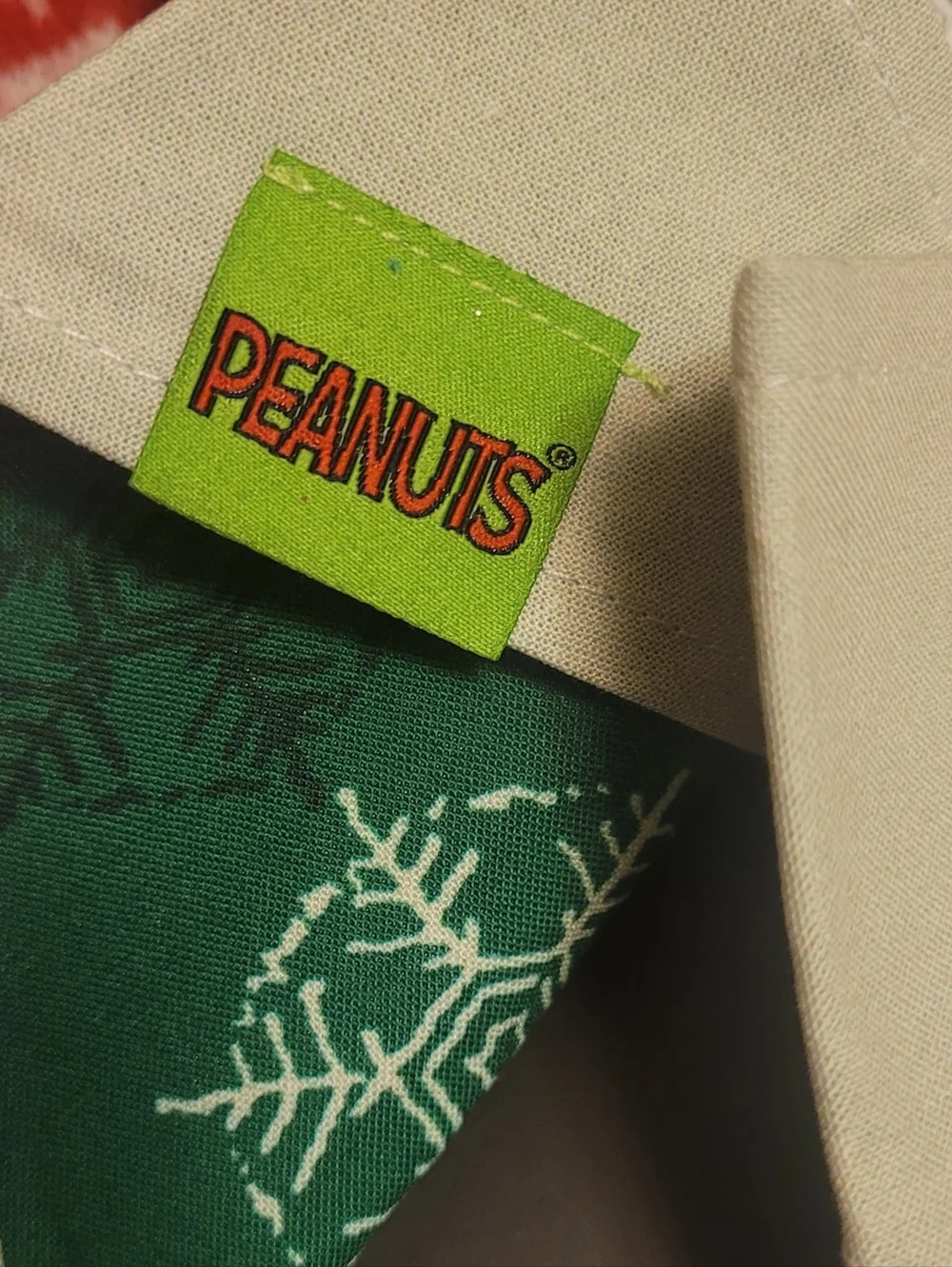 Peanuts, Snoopy Reindeer Run Bandana, Cream And Green